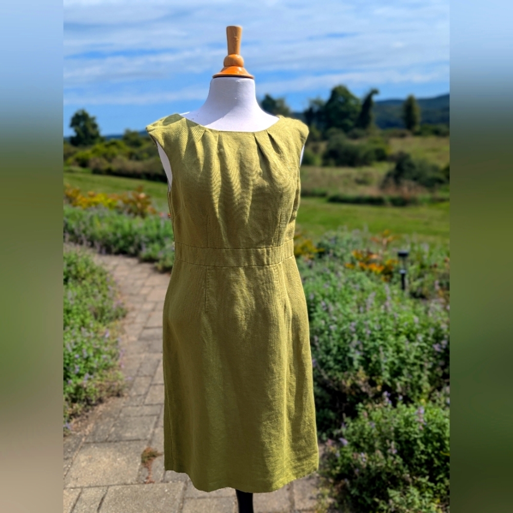 Boden Green Linen Shift Dress - Size US 6 / UK 10